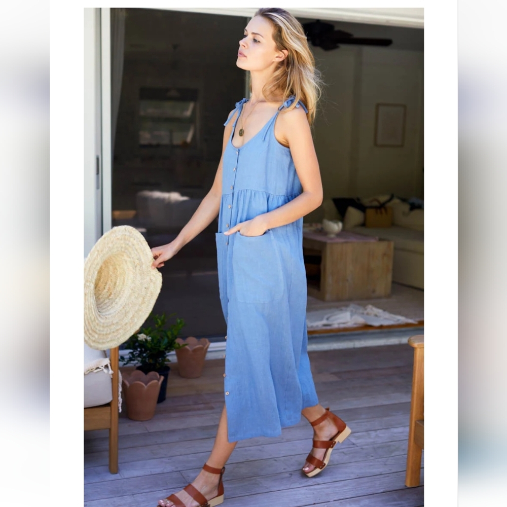 Emerson Fry LIVIA BUTTON DRESS -FRENCH BLUE LINEN - XS